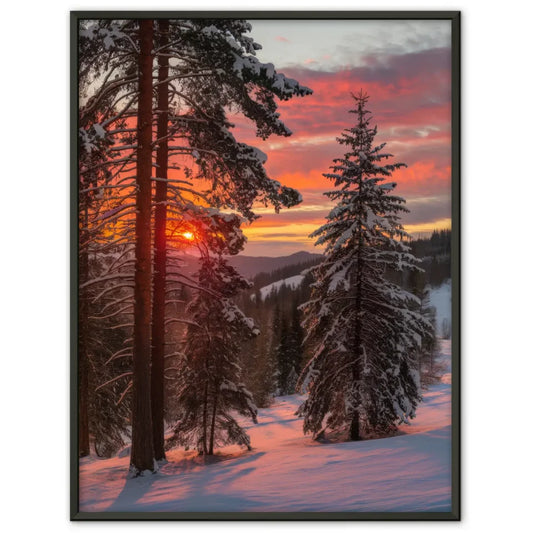 Sonnenaufgang über verschneiter Landschaft Poster in warmen Farben