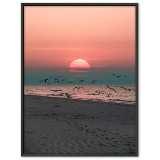 Poster ruhige Achtsamkeitsszene am Sandstrand bei Sonnenuntergang