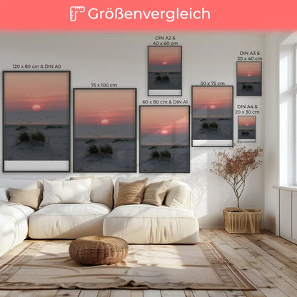 Poster ruhige Achtsamkeitsszene am Sandstrand bei Sonnenuntergang