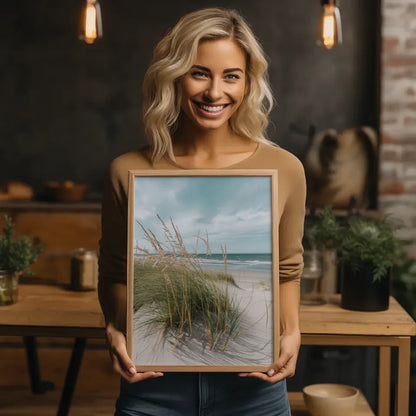 Poster mit Naturmotiv Samtgras Dünen Strand und Meer in Nahaufnahme