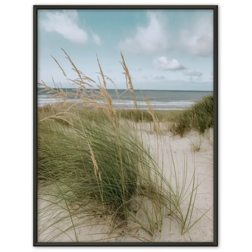 Poster mit Naturmotiv Samtgras Dünen Strand und Meer in Nahaufnahme