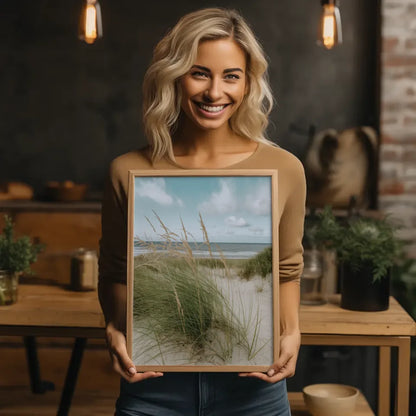 Poster mit Naturmotiv Samtgras Dünen Strand und Meer in Nahaufnahme