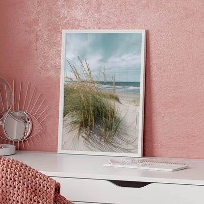 Poster mit Naturmotiv Samtgras Dünen Strand und Meer in Nahaufnahme