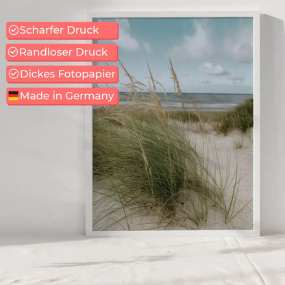 Poster mit Naturmotiv Samtgras Dünen Strand und Meer in Nahaufnahme