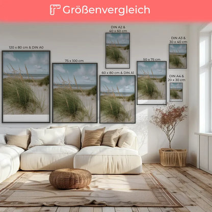 Poster mit Naturmotiv Samtgras Dünen Strand und Meer in Nahaufnahme