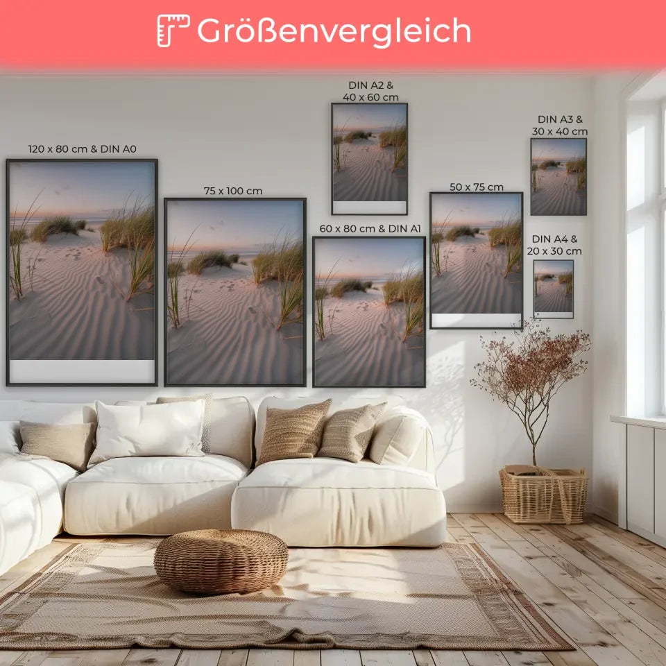 Poster mit Samtgras und Dünen Naturbild für harmonische Wohnräume