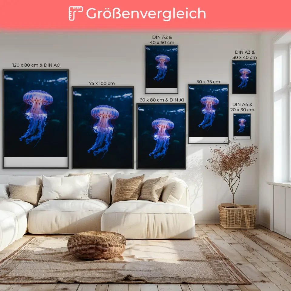 Qualle Poster mit blauem Licht – künstlerische Wanddekoration für Ihr Zuhause