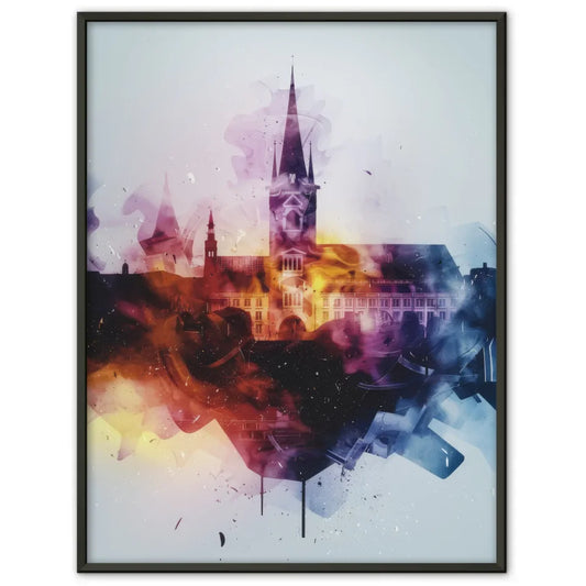 Minimalistisches Aquarell Poster von Mainz in buntem Design 1
