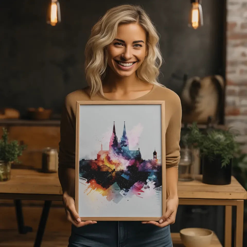 Minimalistisches Aquarell Poster Köln in modernem Stil attraktiv 2