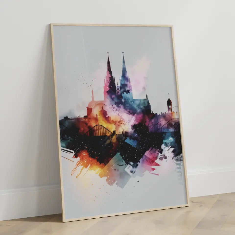Minimalistisches Aquarell Poster Köln in modernem Stil attraktiv 3