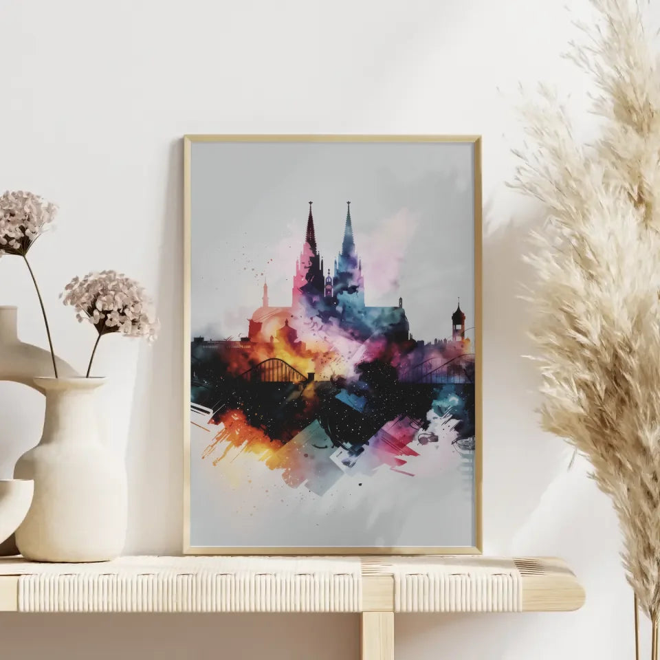 Minimalistisches Aquarell Poster Köln in modernem Stil attraktiv 4