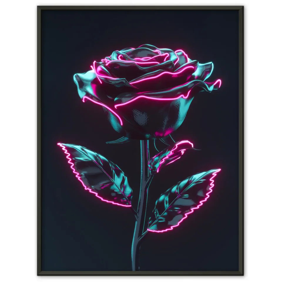 Schwarze Rose Poster mit neonrosa Akzenten 1