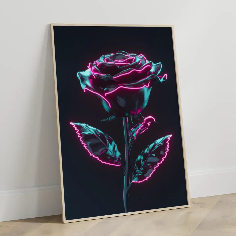 Schwarze Rose Poster mit neonrosa Akzenten 3