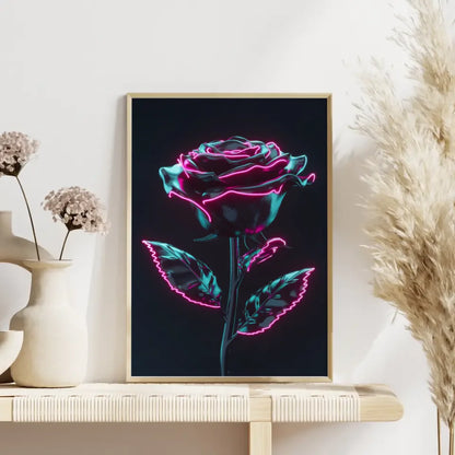 Schwarze Rose Poster mit neonrosa Akzenten 4