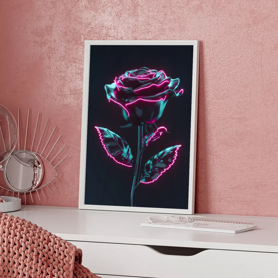 Schwarze Rose Poster mit neonrosa Akzenten 5