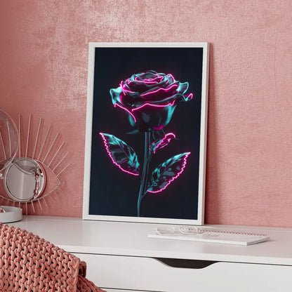 Schwarze Rose Poster mit neonrosa Akzenten 5