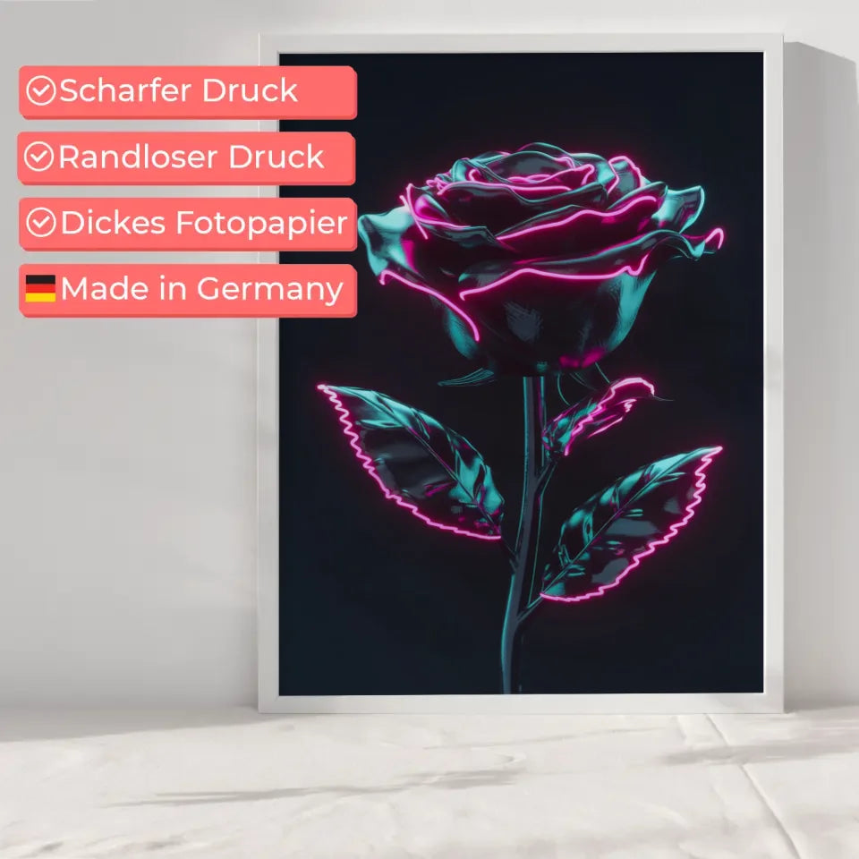 Schwarze Rose Poster mit neonrosa Akzenten 6