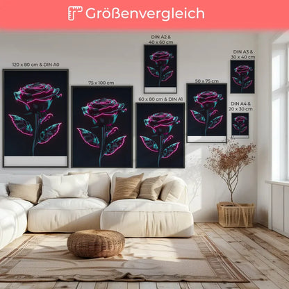 Schwarze Rose Poster mit neonrosa Akzenten 7