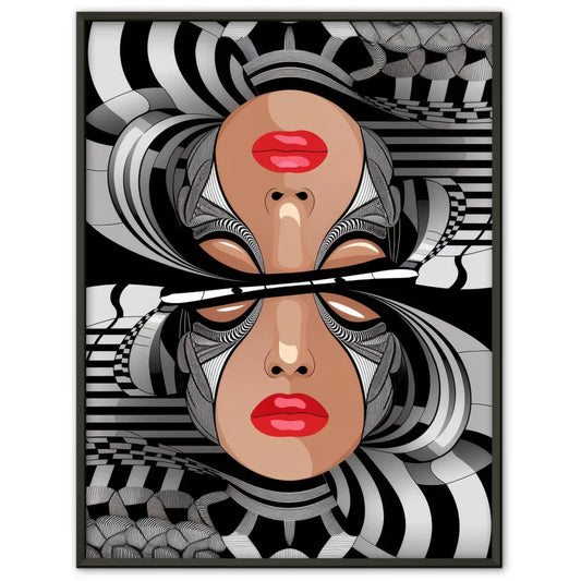 Kreativer Poster im Pop-Art Stil mit weiblichen Gesichtern und Mustern 1