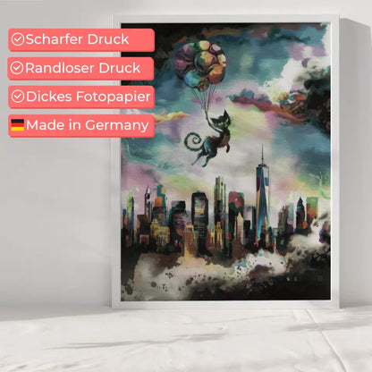 Surreales Aquarell Poster mit Fantasy Skyline von New York