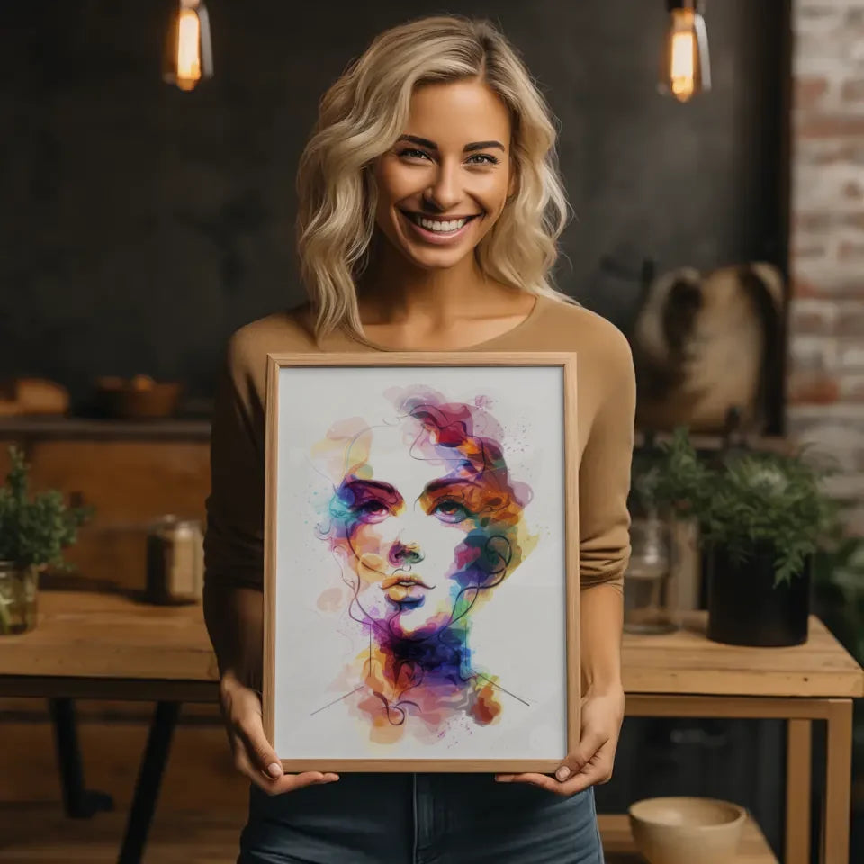 Aquarell Poster einer Dame mit lebendigen Farben 2