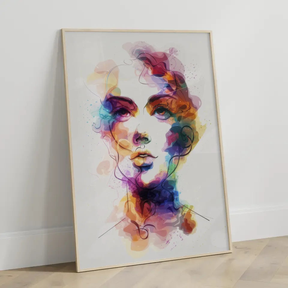 Aquarell Poster einer Dame mit lebendigen Farben 3