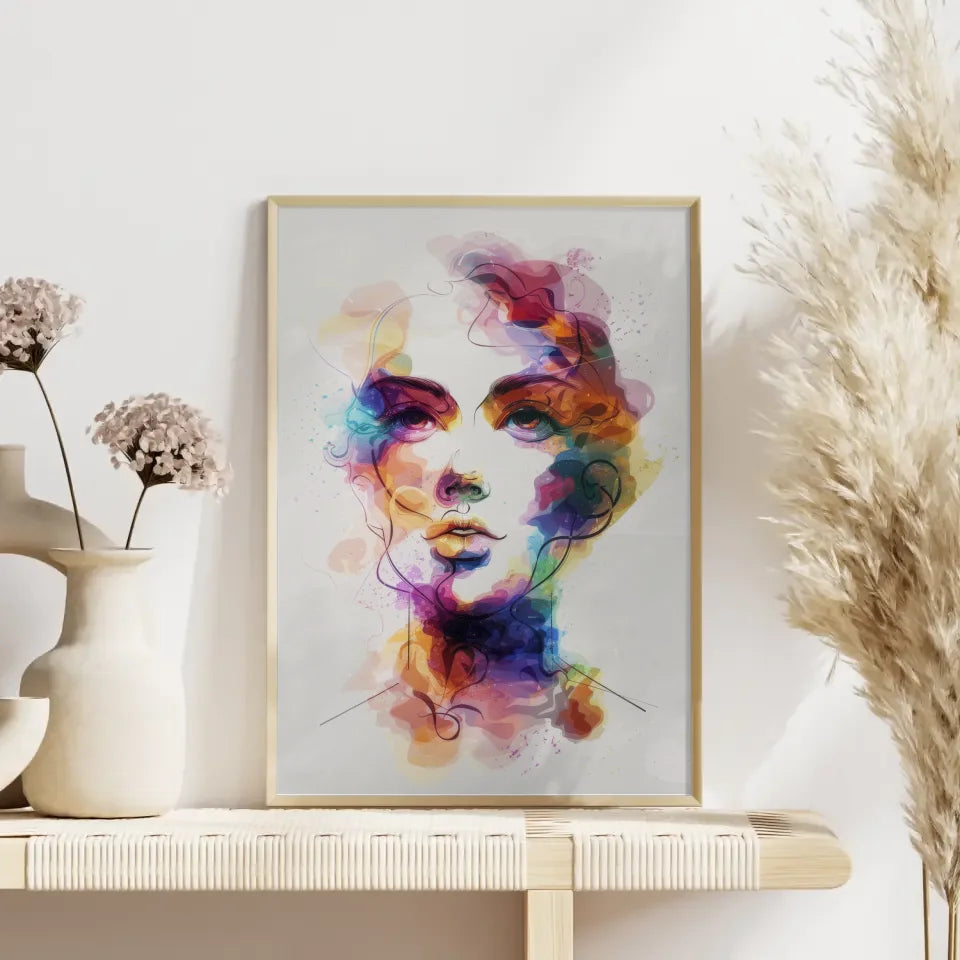 Aquarell Poster einer Dame mit lebendigen Farben 4