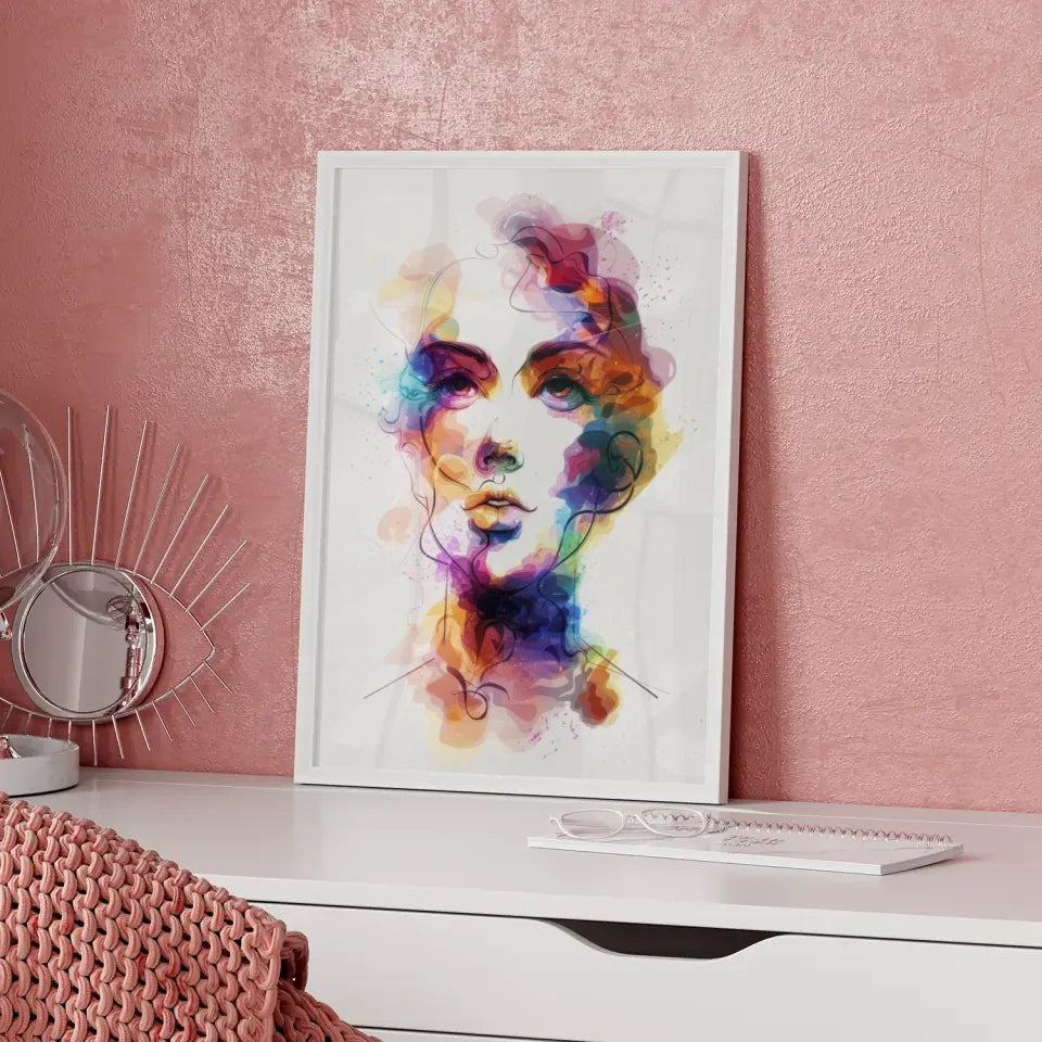 Aquarell Poster einer Dame mit lebendigen Farben 5