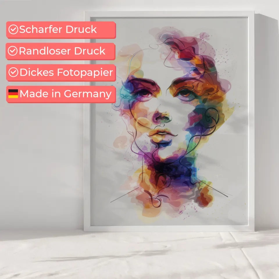 Aquarell Poster einer Dame mit lebendigen Farben 6