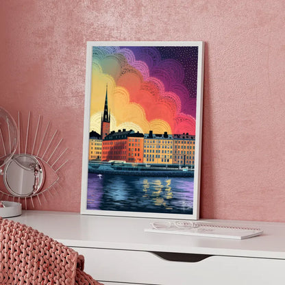 Poster der Altstadt von Stockholm in lebendigen Farben und Details