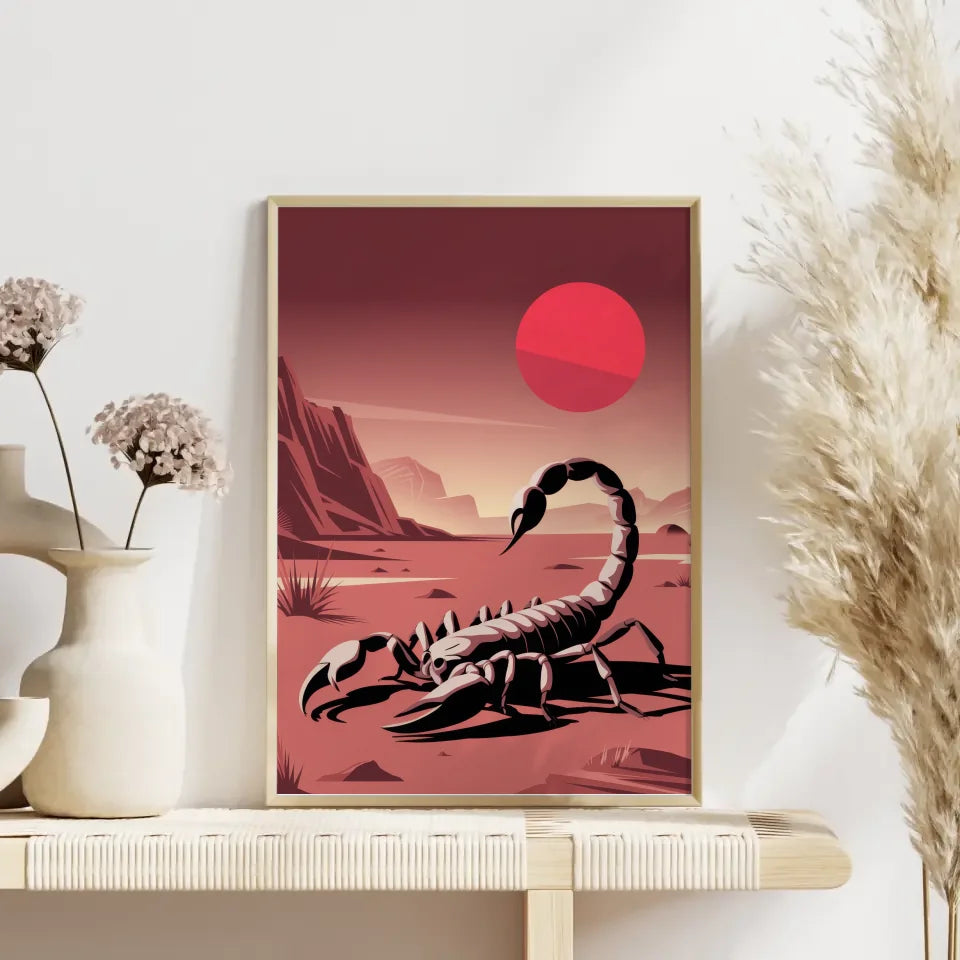 Poster Skorpion in der Wüste Mars 4K Illustration Kunstwerk