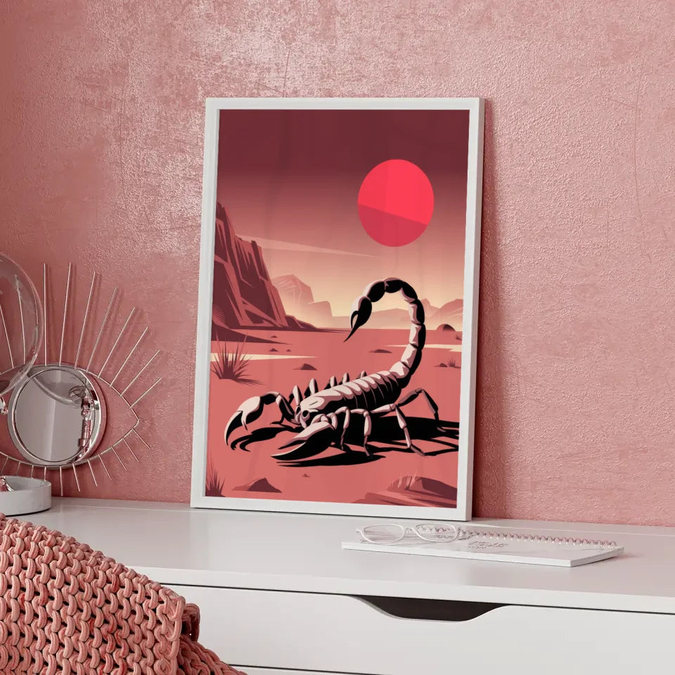 Poster Skorpion in der Wüste Mars 4K Illustration Kunstwerk