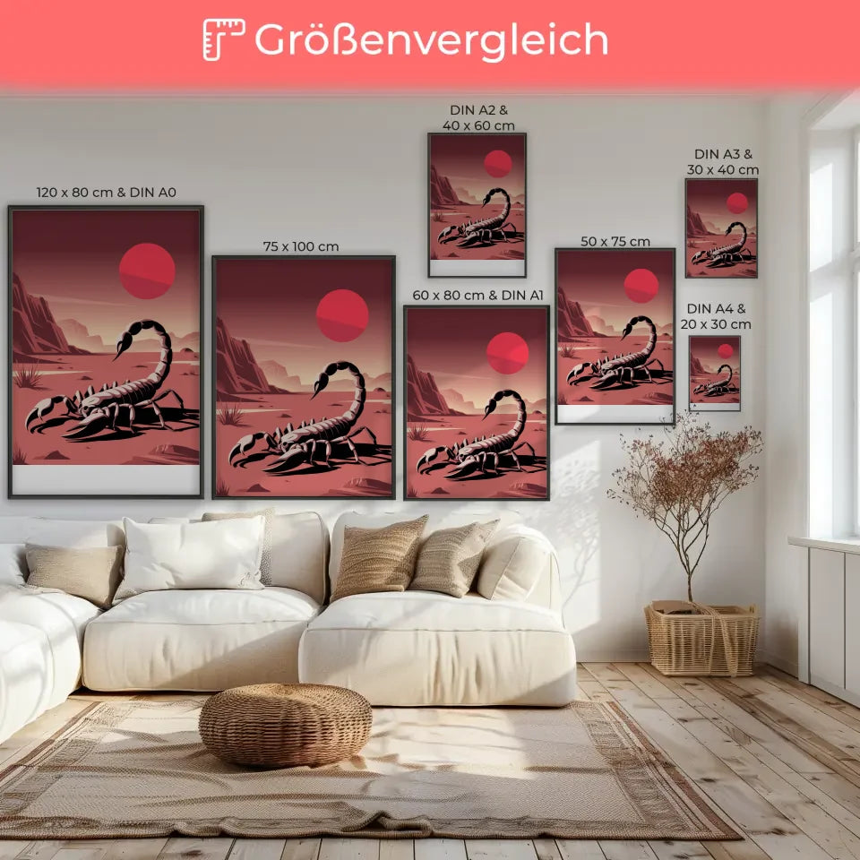 Poster Skorpion in der Wüste Mars 4K Illustration Kunstwerk