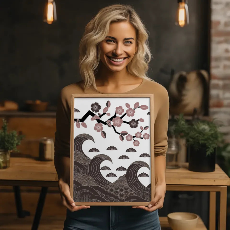 Monochromes Poster mit traditionellem japanischem Muster 2