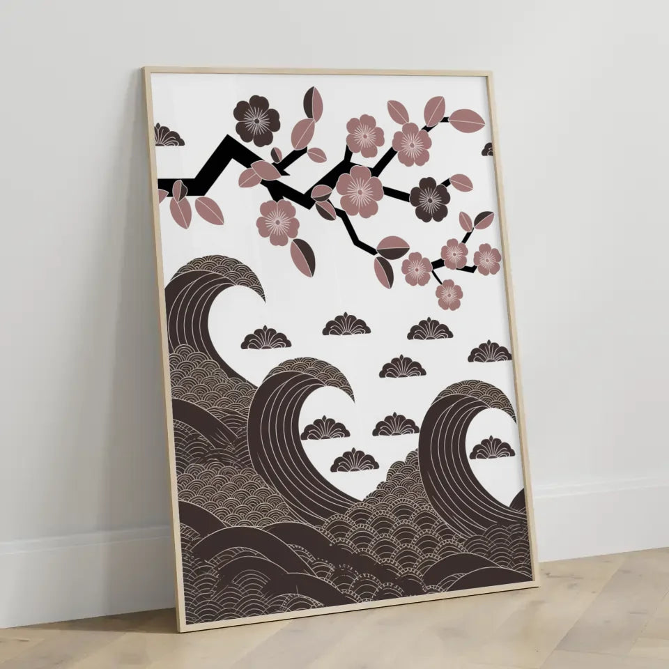 Monochromes Poster mit traditionellem japanischem Muster 3