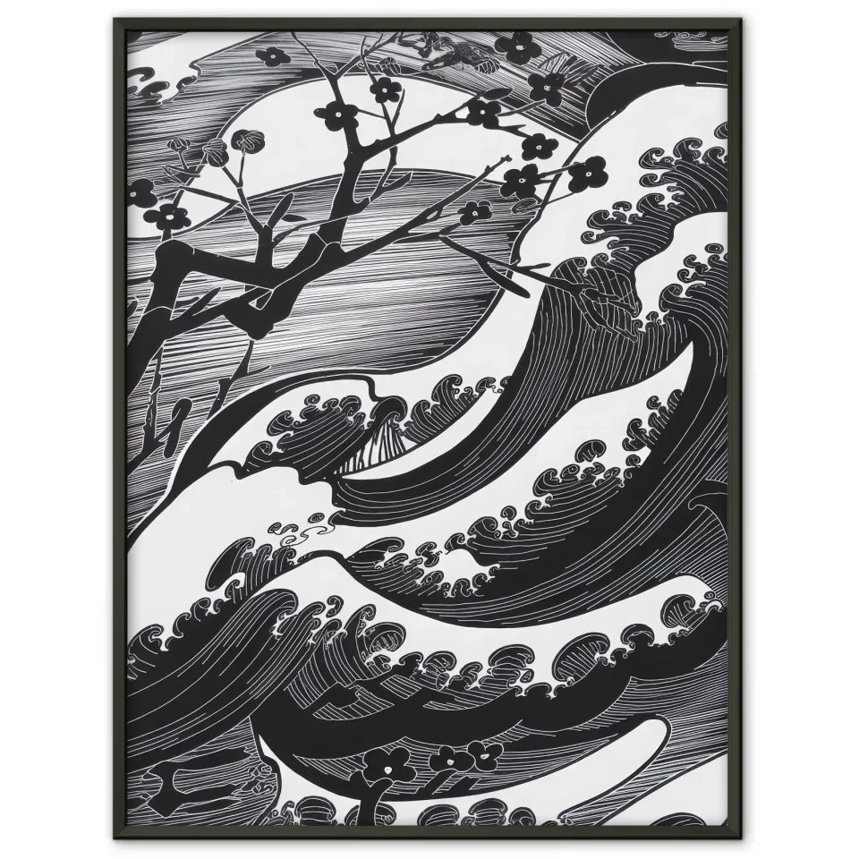 Elegantes Poster mit japanischem Kunstmuster in Schwarz-Weißdesign 1