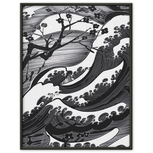 Elegantes Poster mit japanischem Kunstmuster in Schwarz-Weißdesign 1