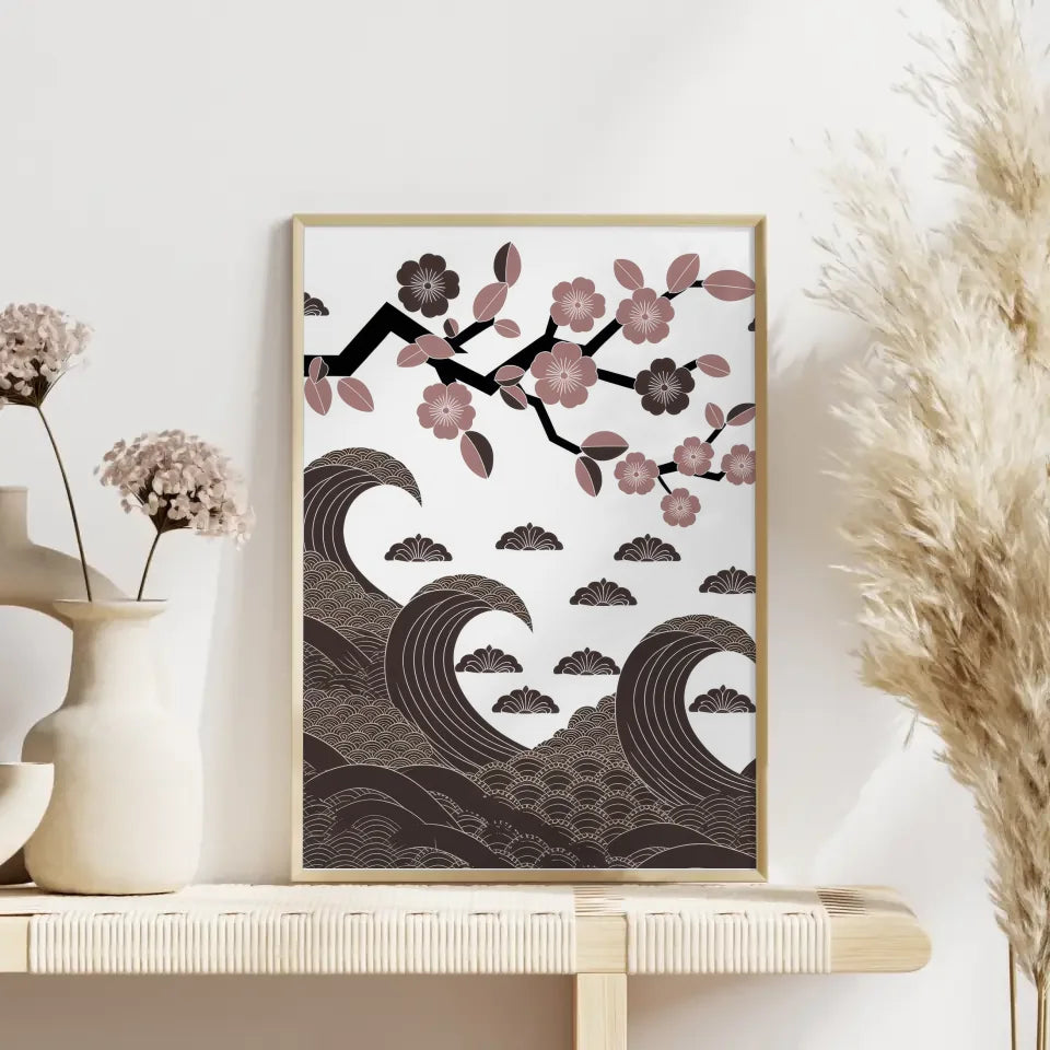 Monochromes Poster mit traditionellem japanischem Muster 4