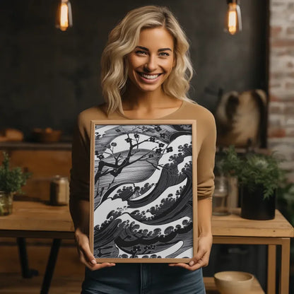 Elegantes Poster mit japanischem Kunstmuster in Schwarz-Weißdesign 2