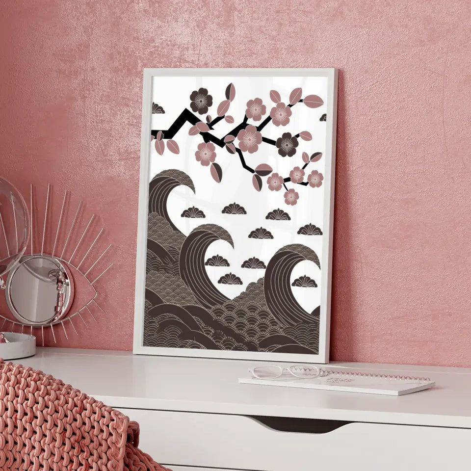 Monochromes Poster mit traditionellem japanischem Muster 5