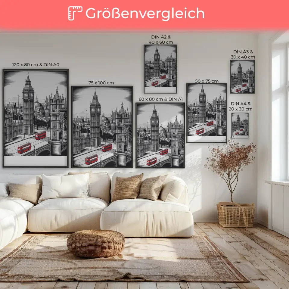 Poster Londons Wahrzeichen im Vintage-Stil für dein Zuhause