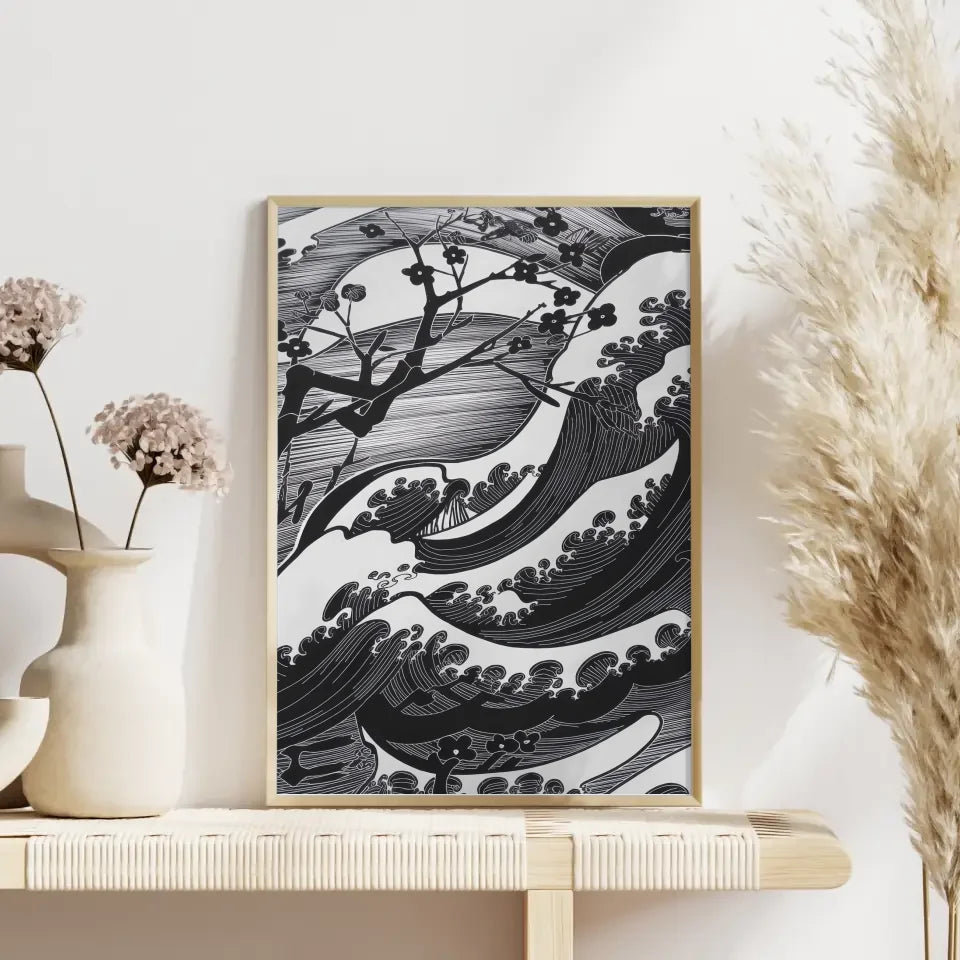 Elegantes Poster mit japanischem Kunstmuster in Schwarz-Weißdesign 4