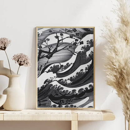 Elegantes Poster mit japanischem Kunstmuster in Schwarz-Weißdesign 4