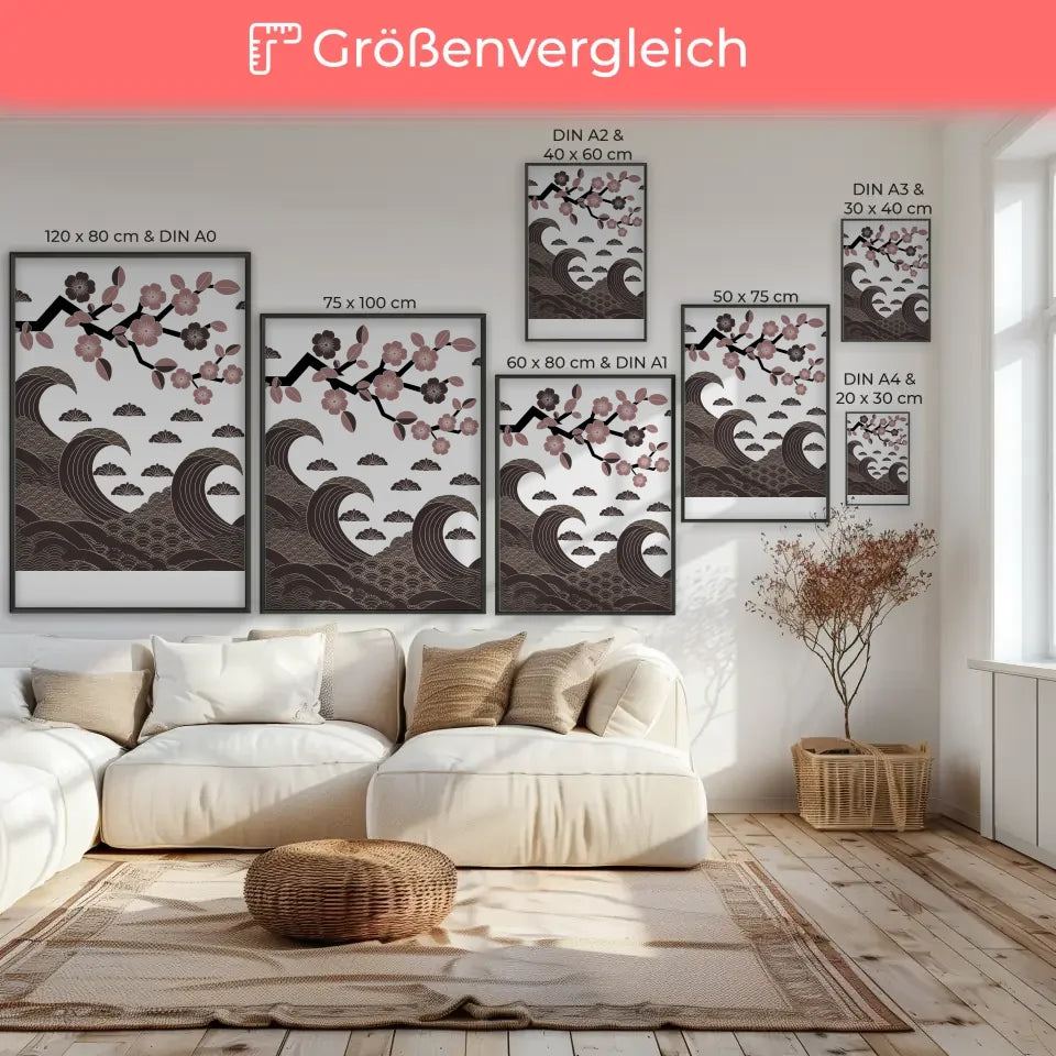 Monochromes Poster mit traditionellem japanischem Muster 7