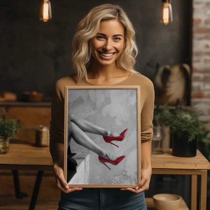 Poster mit Frau in roten Schuhen an Wand 2