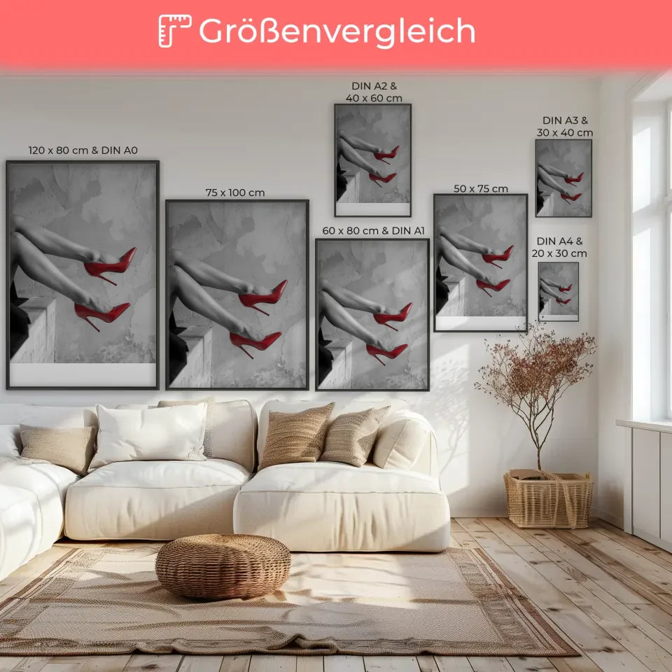 Poster mit Frau in roten Schuhen an Wand 7