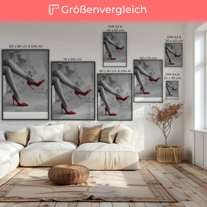 Schwarz-Weiß Poster mit roten Schuhen und Füßen