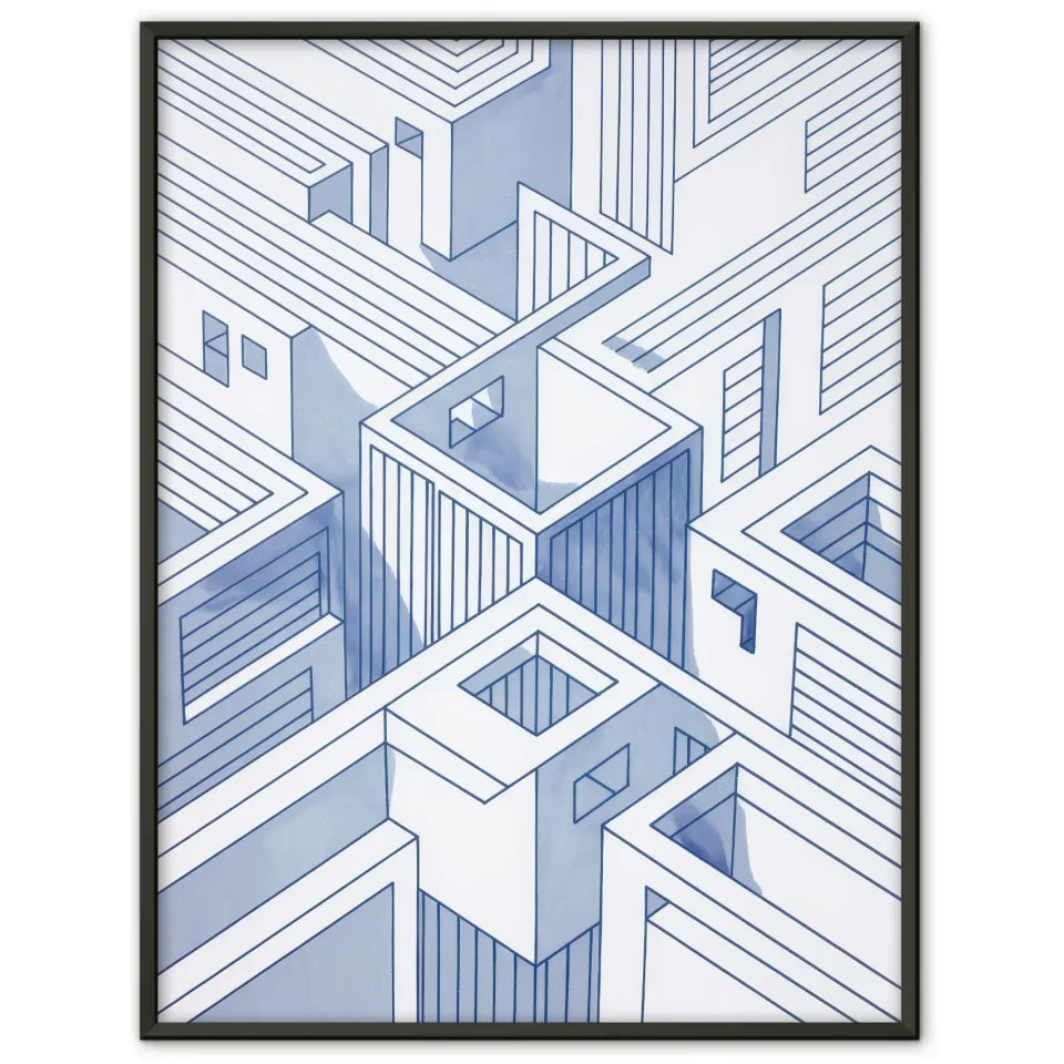 Blauer Architektur Poster mit optischer Täuschung 1