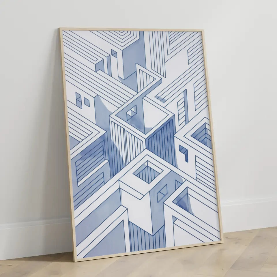 Blauer Architektur Poster mit optischer Täuschung 3