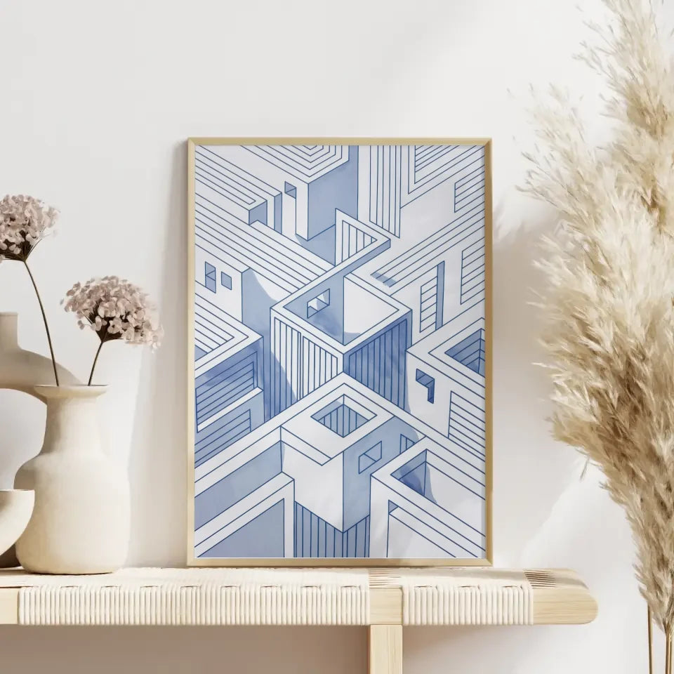 Blauer Architektur Poster mit optischer Täuschung 4